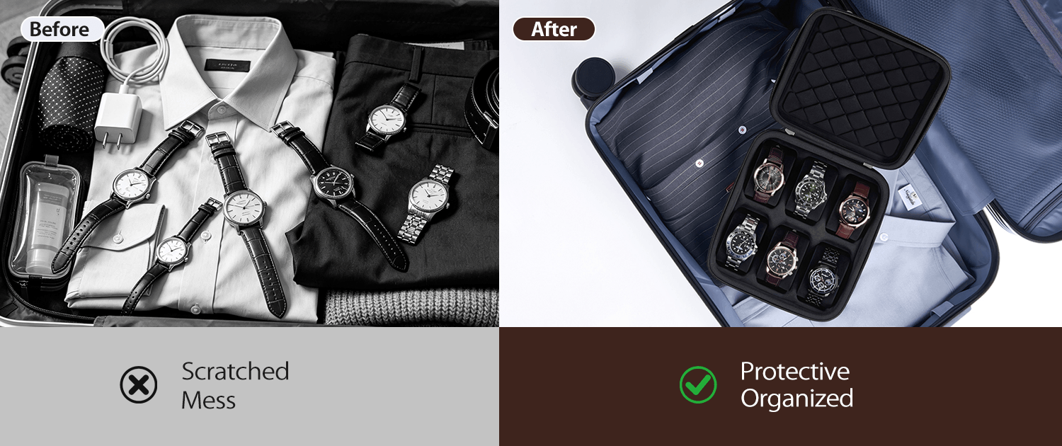Travel Watch Case for Men, Hard Shell Storage Box -Black