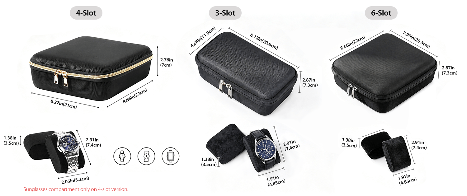 Travel Watch Case for Men, Hard Shell Storage Box -Black