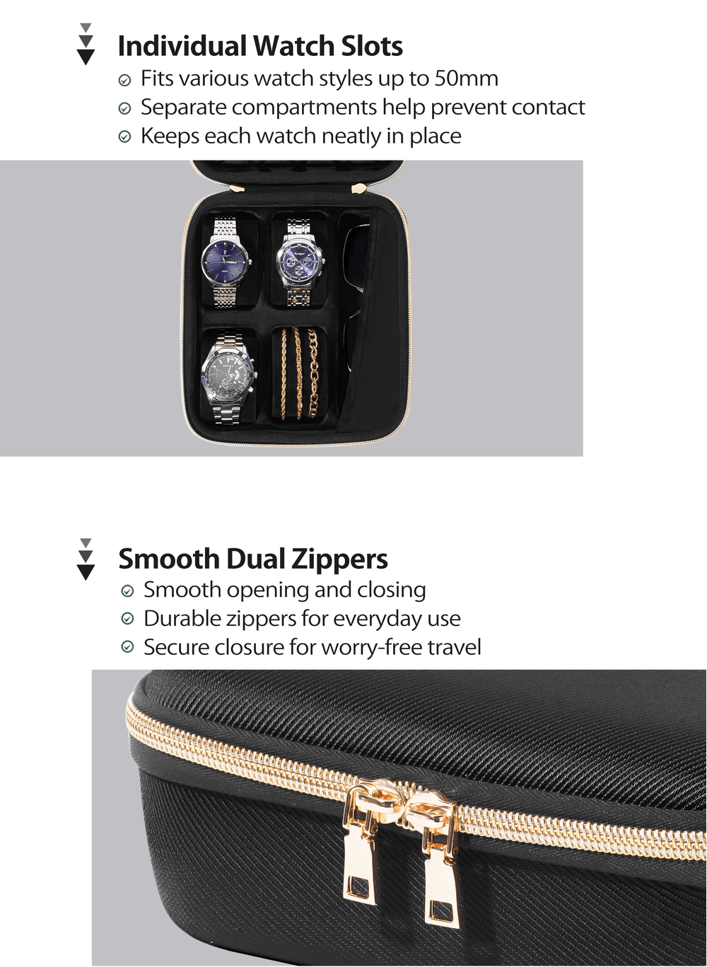 Travel Watch Case for Men, Hard Shell Storage Box -Black