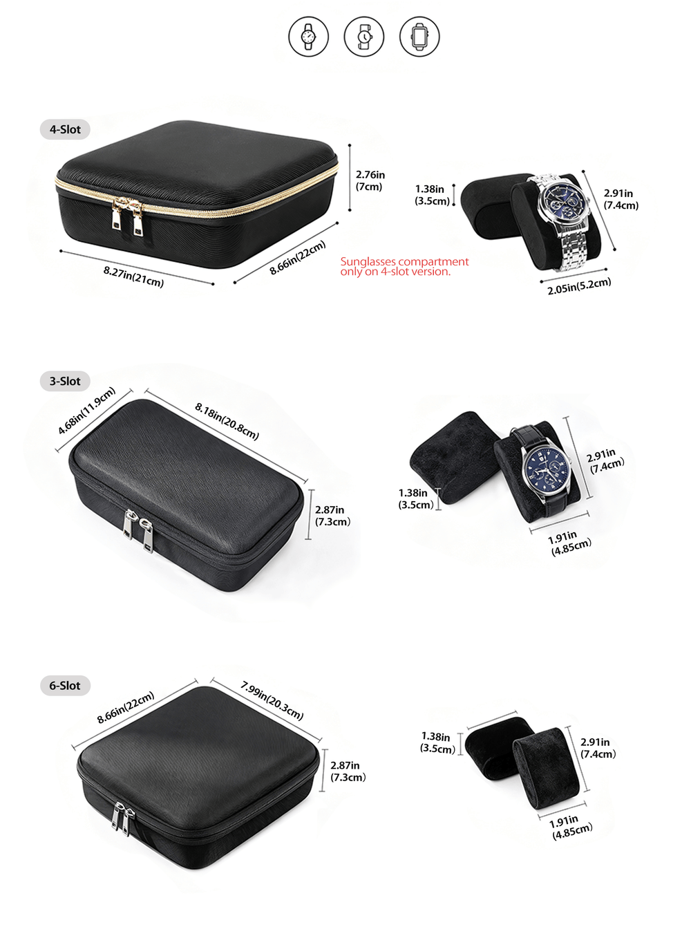 Travel Watch Case for Men, Hard Shell Storage Box -Black