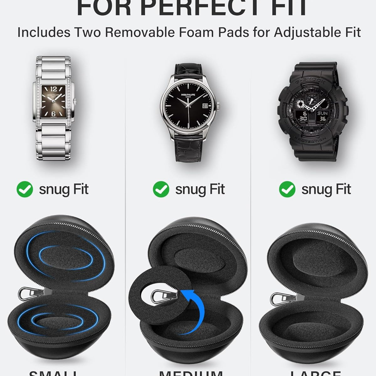 Single Watch Travel Case with Carabiner Clip, Rigid EVA Hard Shell Watch Travel Box for Travel, Outdoor & Gym