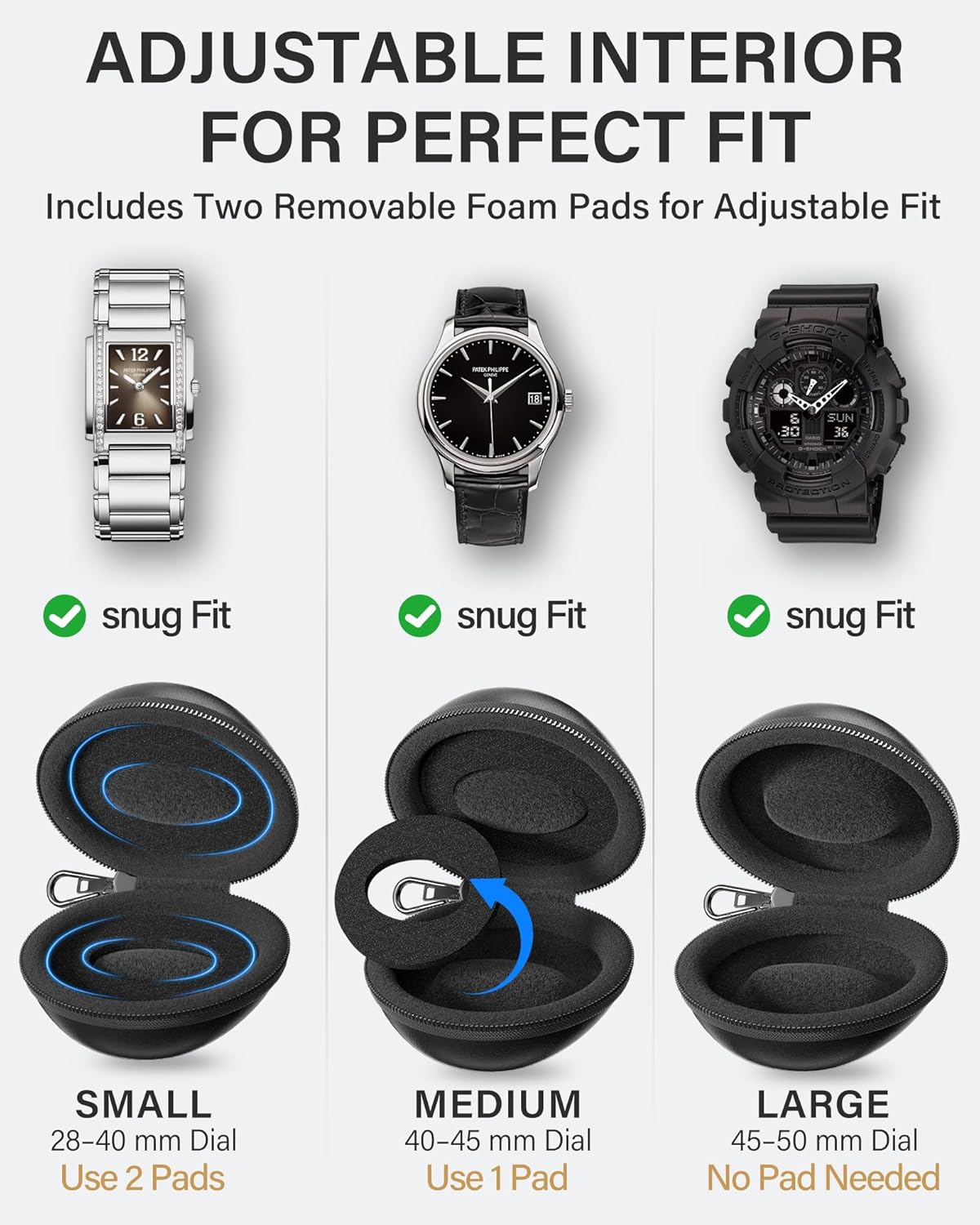 Single Watch Travel Case with Carabiner Clip, Rigid EVA Hard Shell Watch Travel Box for Travel, Outdoor & Gym