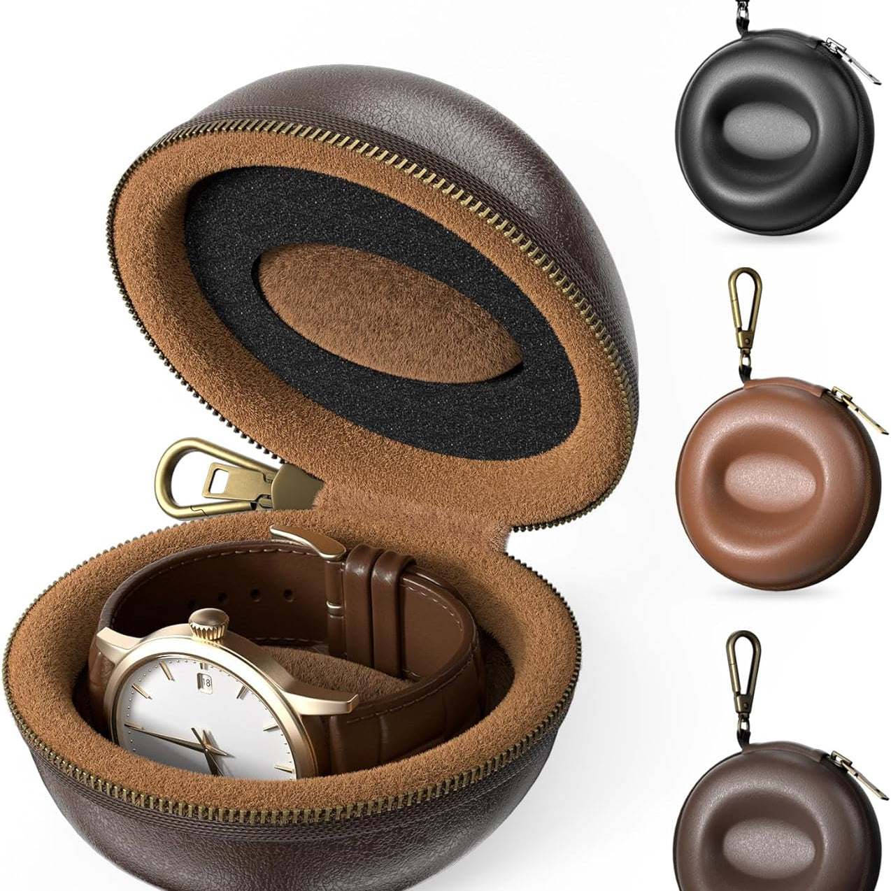 Single Watch Travel Case with Carabiner Clip, Rigid EVA Hard Shell Watch Travel Box for Travel, Outdoor & Gym