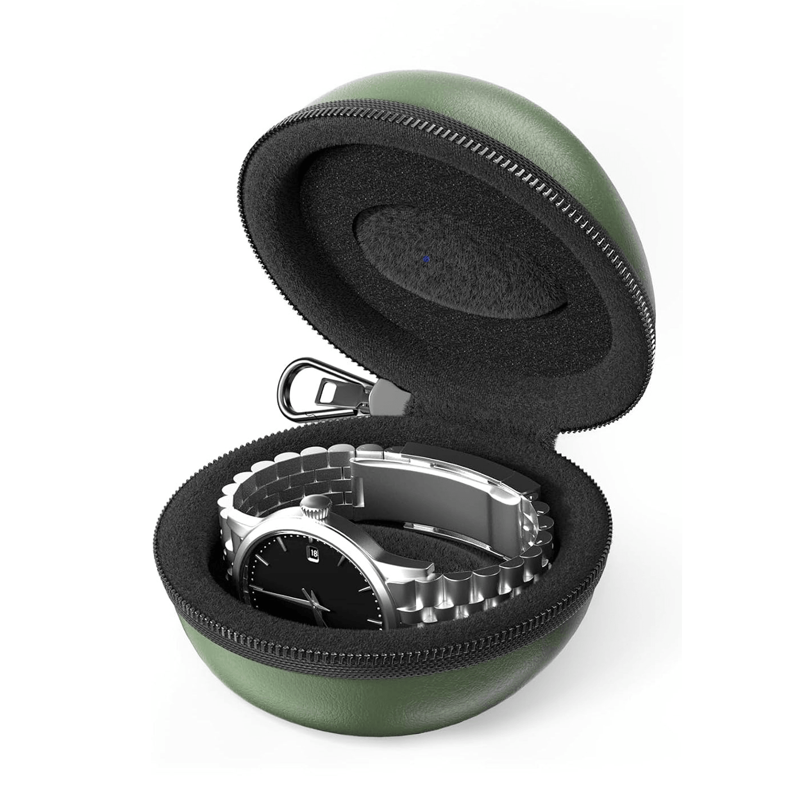 Single Watch Travel Case with Carabiner Clip, EVA Hard Shell