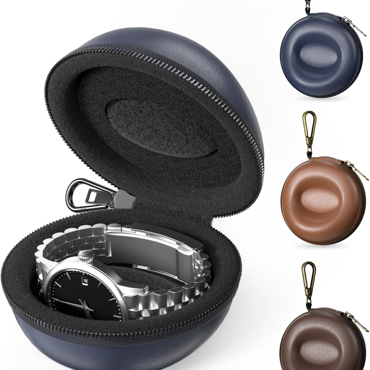 Single Watch Travel Case with Carabiner Clip, Rigid EVA Hard Shell Watch Travel Box for Travel, Outdoor & Gym