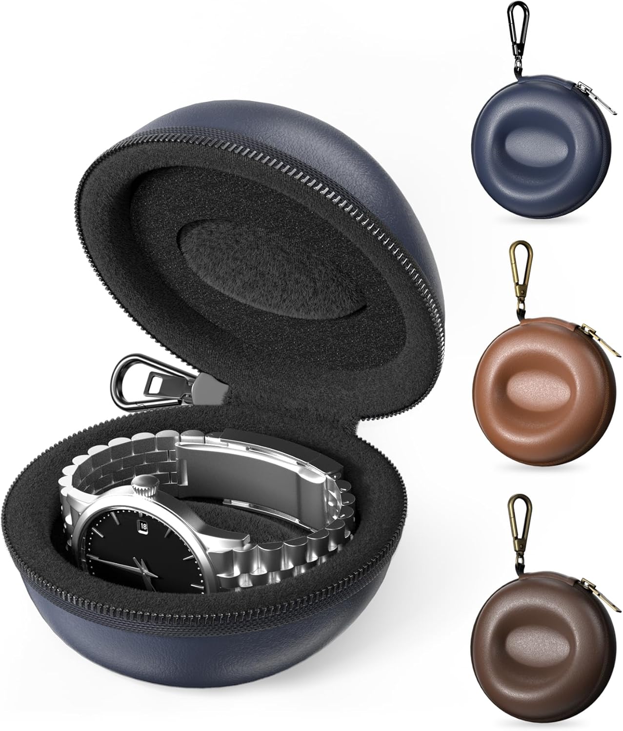 Single Watch Travel Case with Carabiner Clip, Rigid EVA Hard Shell Watch Travel Box for Travel, Outdoor & Gym