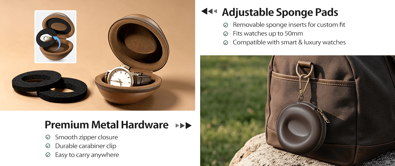 Single Watch Travel Case with Carabiner Clip