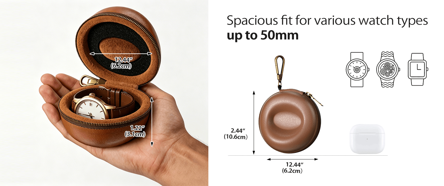 Single Watch Travel Case with Carabiner Clip