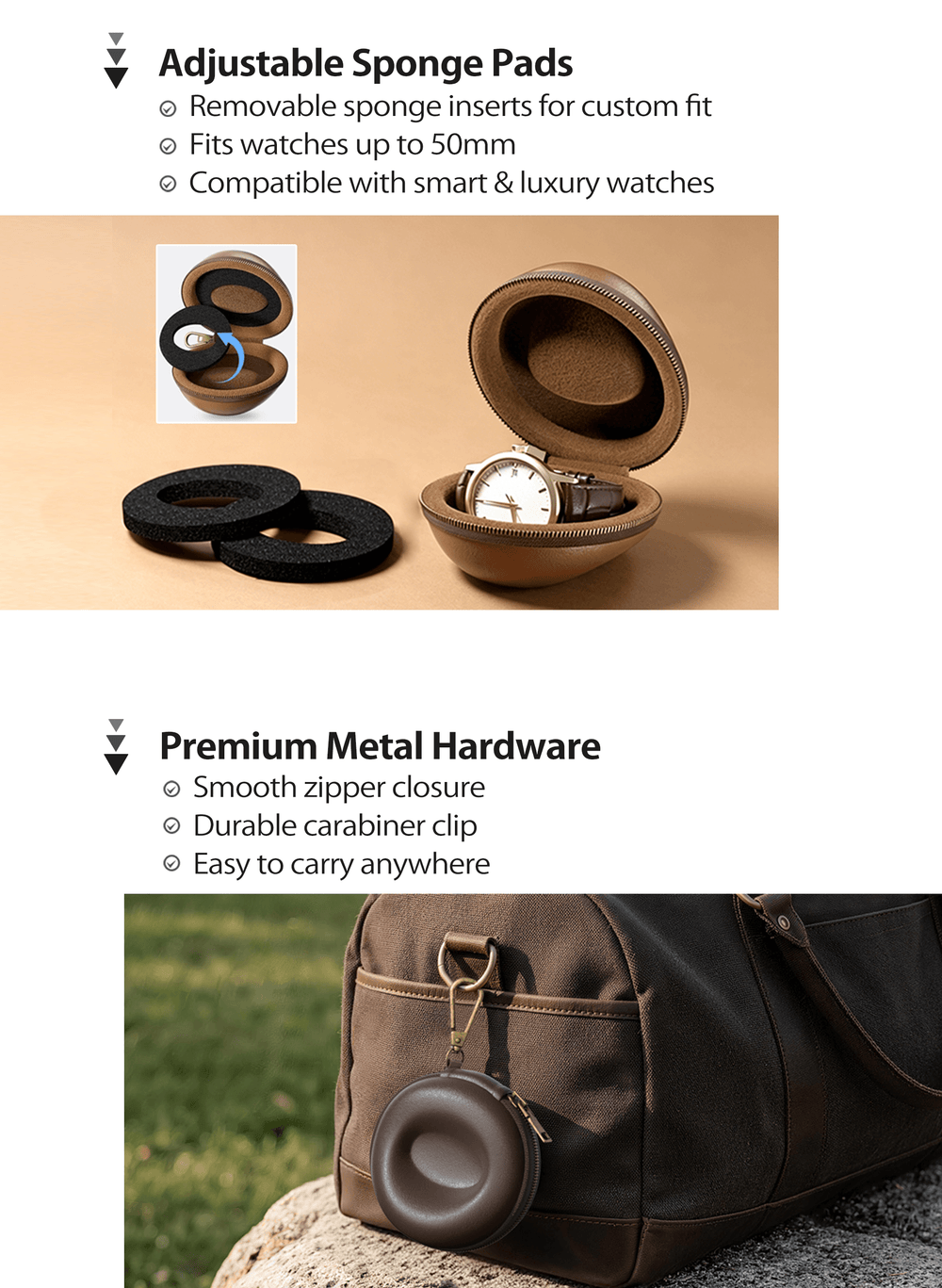 Single Watch Travel Case with Carabiner Clip