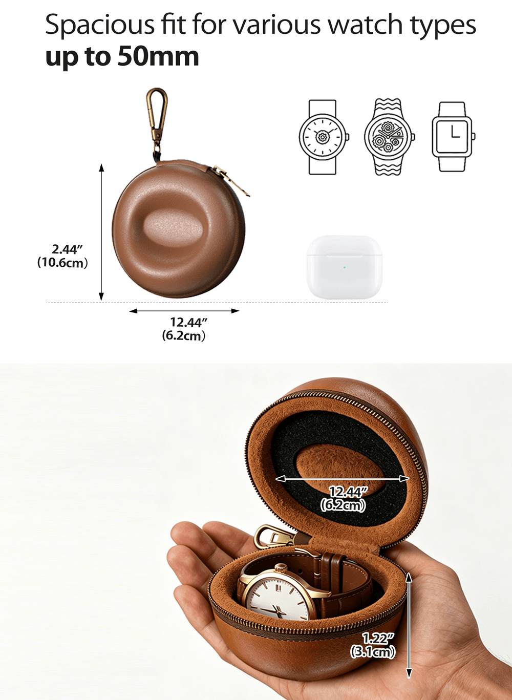 Single Watch Travel Case with Carabiner Clip