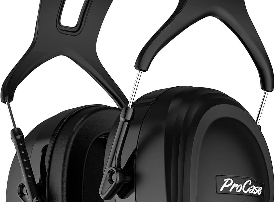 Black ProCase ear protection headphones on a white background