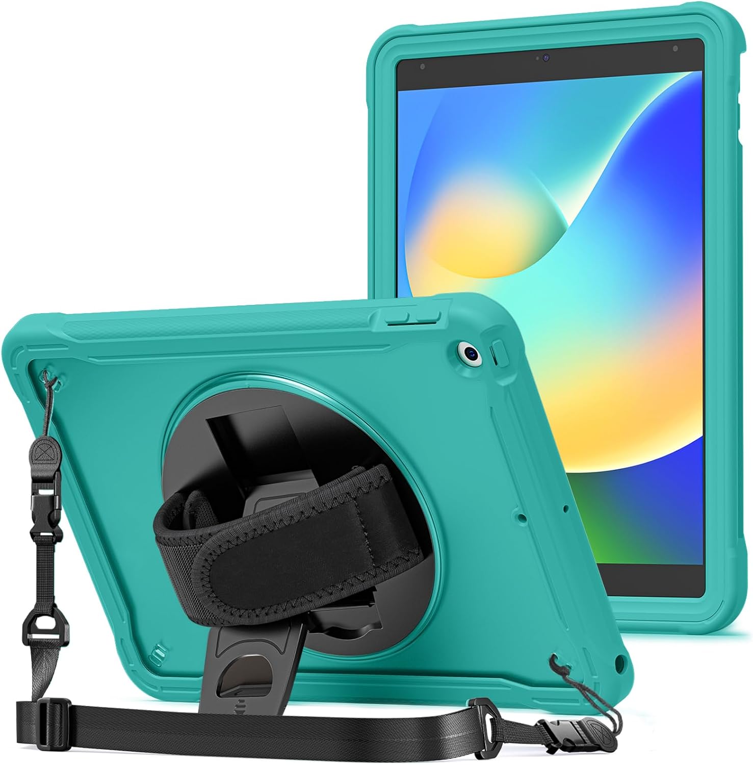 Rugged Case for iPad 9th/8th/7th Generation 10.2 inch 2021/2020/2019 Case, Heavy Duty Shockproof Rugged Cover with Hand Strap 360 Degree Rotatable Kickstand Protective for iPad 10.2, green