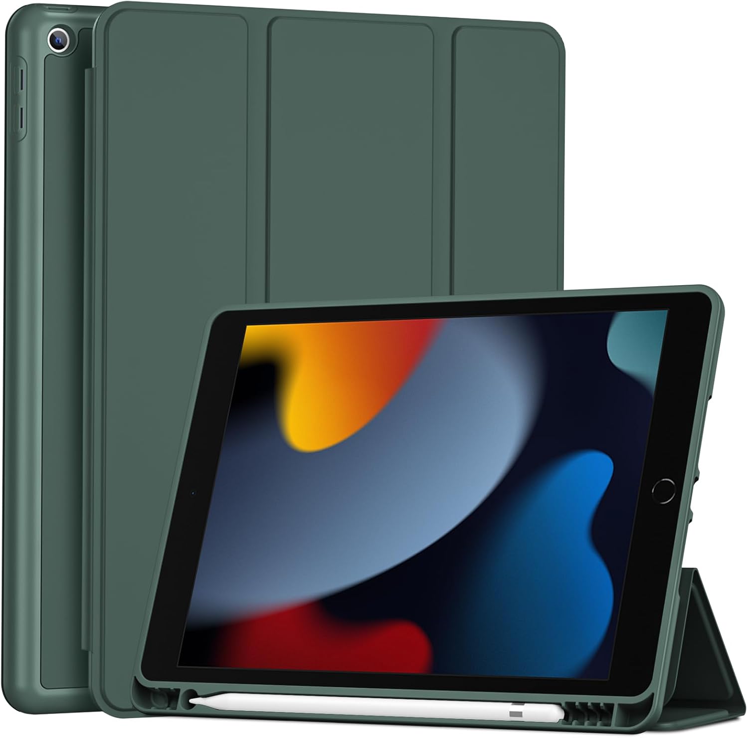 iPad 9th 8th 7th Generation 10.2" (2021/2020/2019 Release), Soft TPU Back Cover with Pencil Holder, Shockproof Smart Slim Case, Auto Sleep/Wake