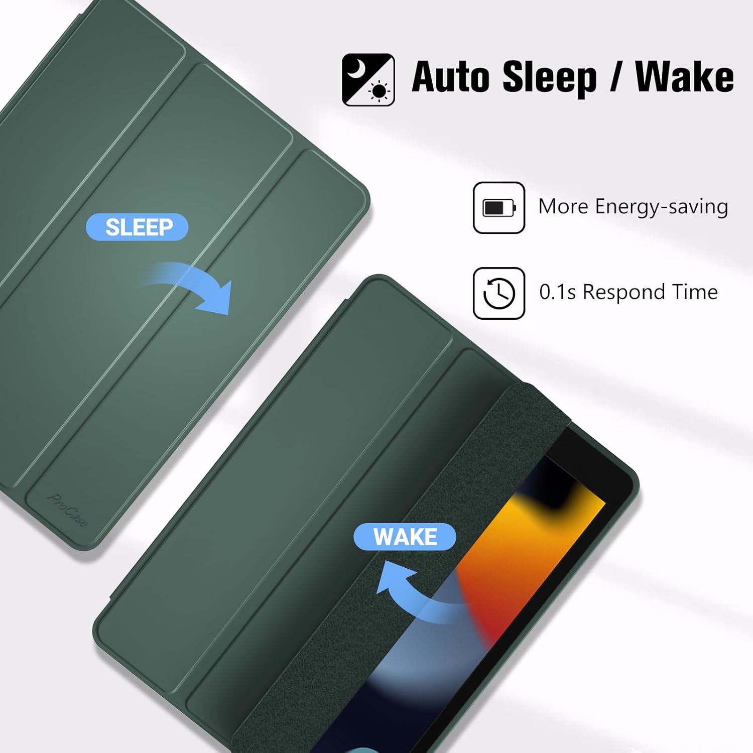 iPad 9th 8th 7th Generation 10.2" (2021/2020/2019 Release), Soft TPU Back Cover with Pencil Holder, Shockproof Smart Slim Case, Auto Sleep/Wake, green