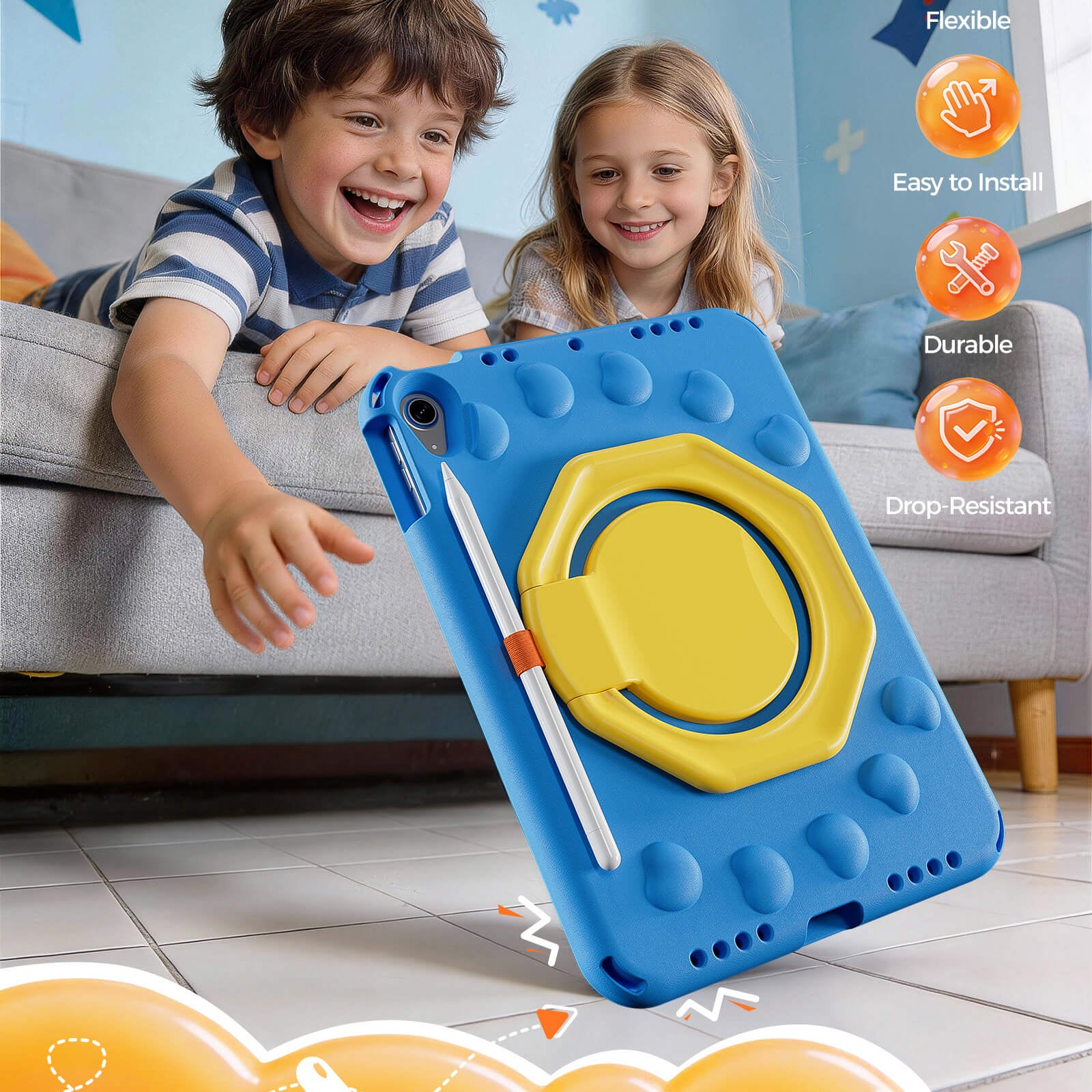 Shockproof Kids Case for iPad A16 11th Gen/iPad 10th Gen with pencil holder