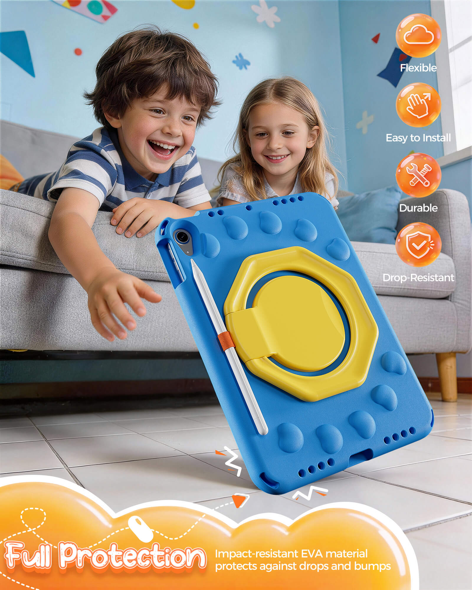 Shockproof Kids Case for iPad A16 11th Gen/iPad 10th Gen with pencil holder