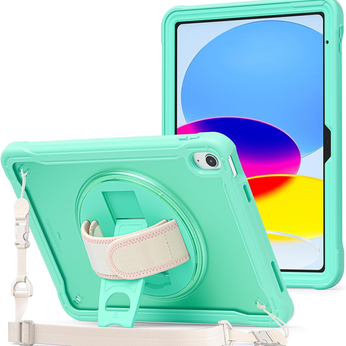  iPad 11th Generation A16 2025/iPad 10th Generation Case 10.9 Inch 2022, Heavy Duty Shockproof Rugged Cover with Hand Strap 360 Degree Rotatable Kickstand Protective for iPad 11/10, green