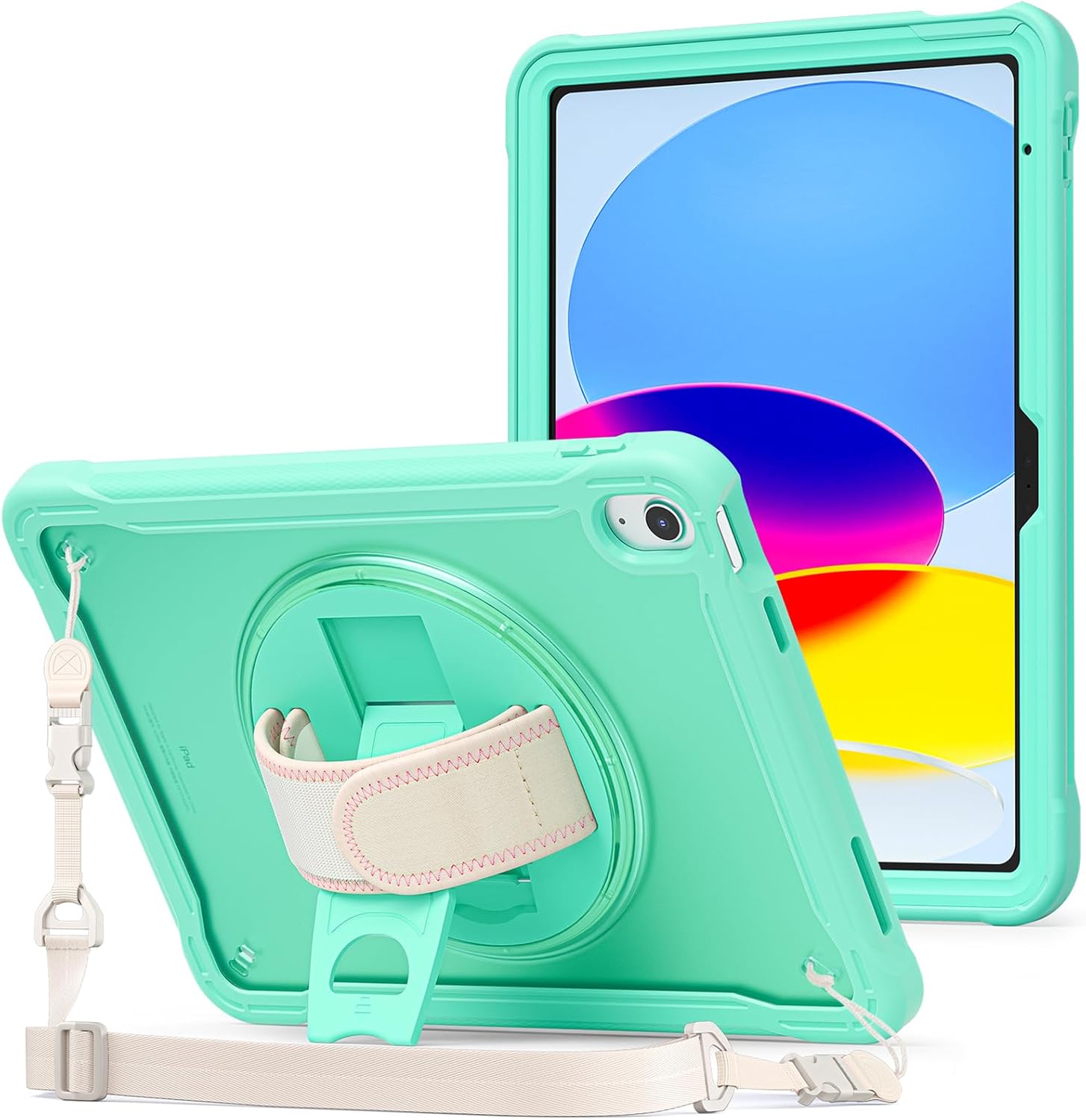  iPad 11th Generation A16 2025/iPad 10th Generation Case 10.9 Inch 2022, Heavy Duty Shockproof Rugged Cover with Hand Strap 360 Degree Rotatable Kickstand Protective for iPad 11/10, green