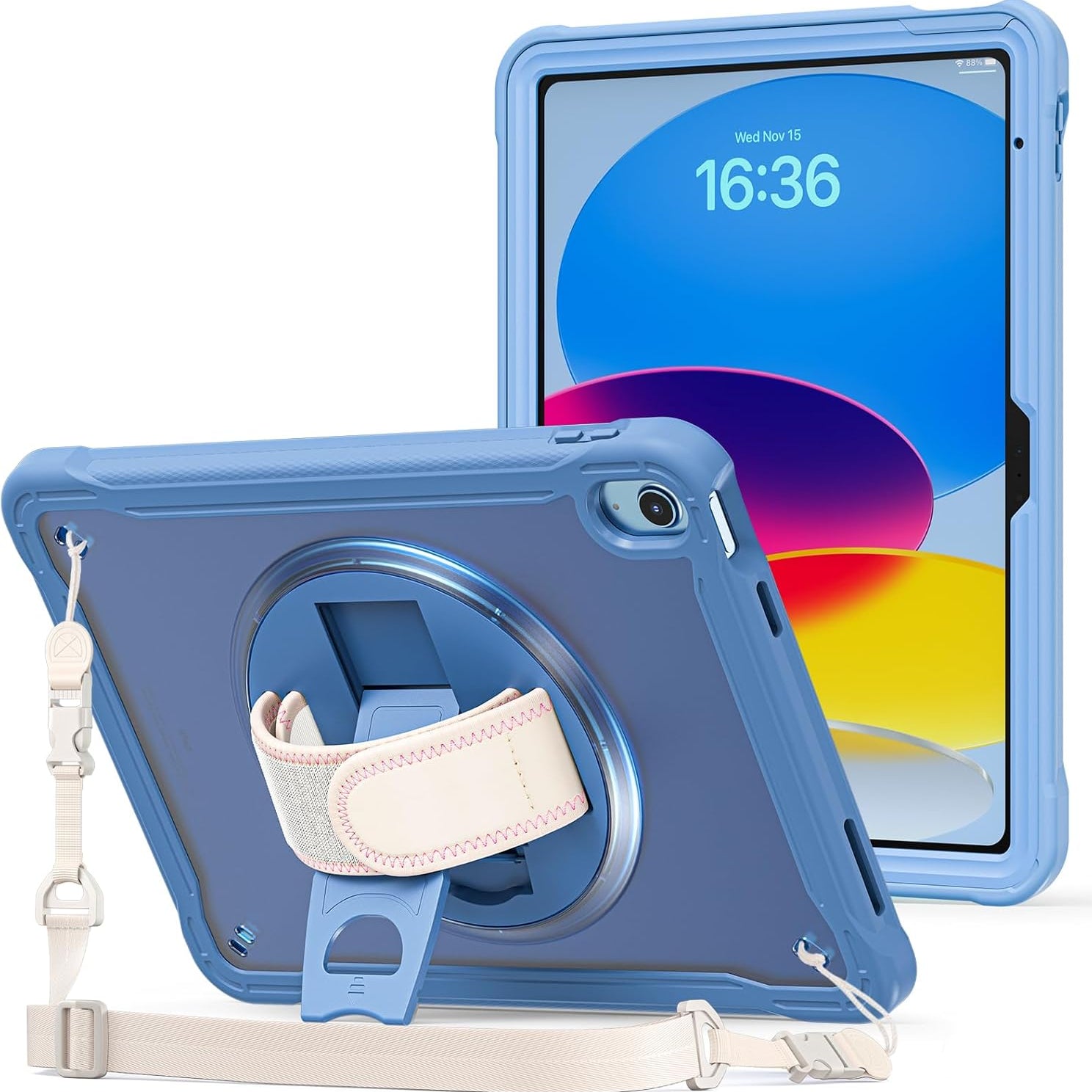  iPad 11th Generation A16 2025/iPad 10th Generation Case 10.9 Inch 2022, Heavy Duty Shockproof Rugged Cover with Hand Strap 360 Degree Rotatable Kickstand Protective for iPad 11/10, blue
