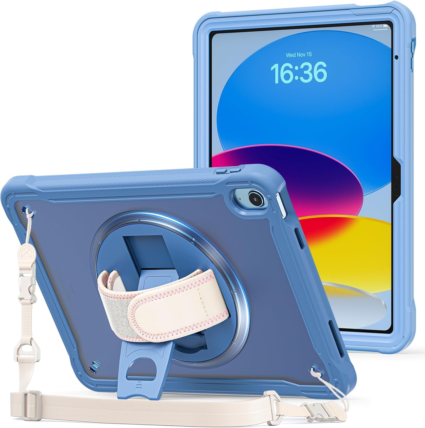  iPad 11th Generation A16 2025/iPad 10th Generation Case 10.9 Inch 2022, Heavy Duty Shockproof Rugged Cover with Hand Strap 360 Degree Rotatable Kickstand Protective for iPad 11/10, blue