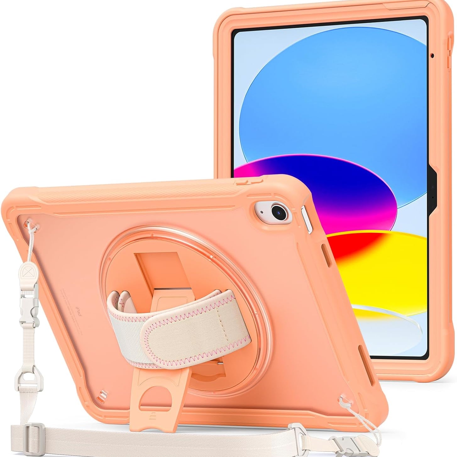  iPad 11th Generation A16 2025/iPad 10th Generation Case 10.9 Inch 2022, Heavy Duty Shockproof Rugged Cover with Hand Strap 360 Degree Rotatable Kickstand Protective for iPad 11/10, orange