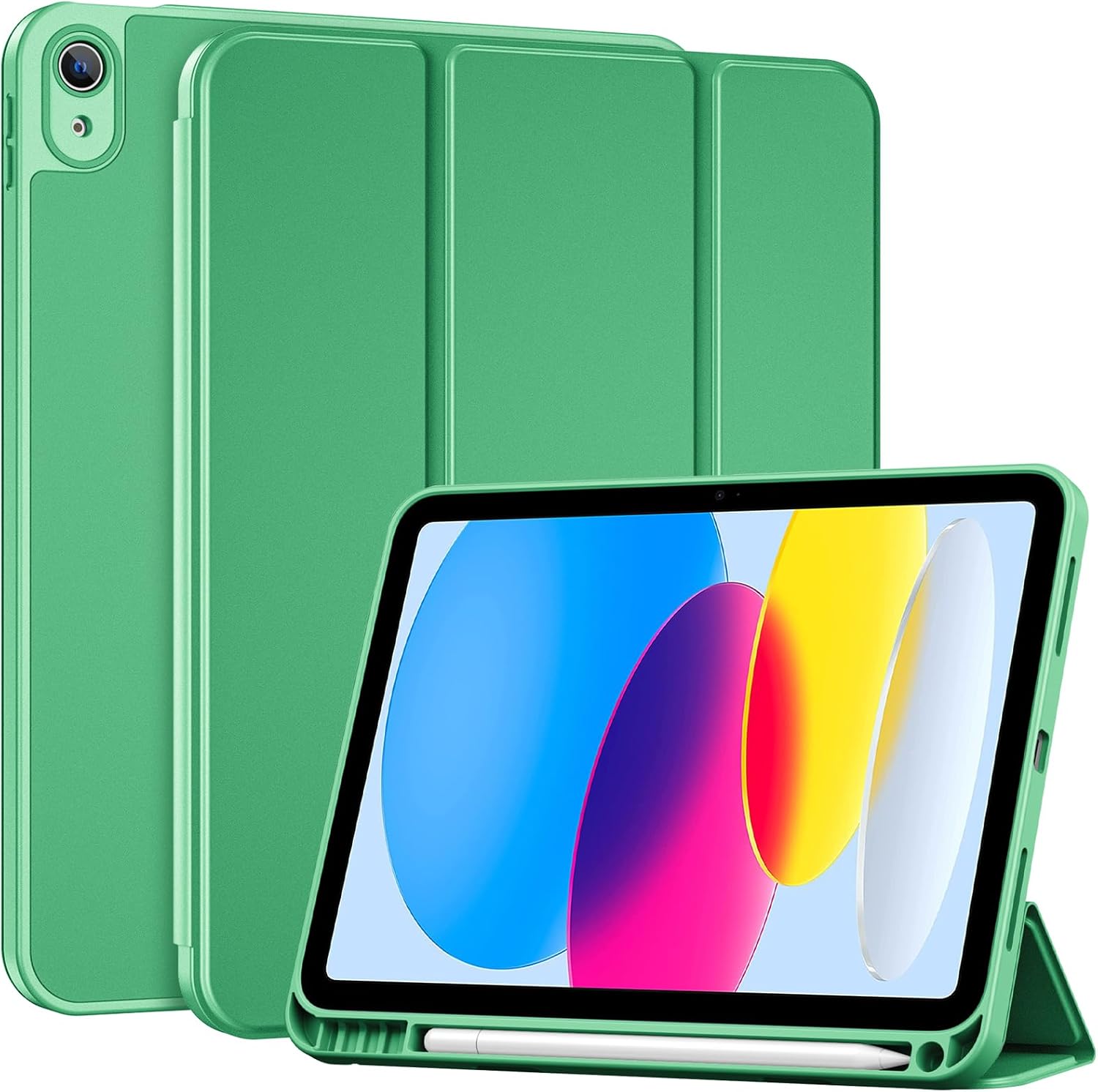  iPad (A16) 11th Generation 11 Inch 2025/ iPad 10th Generation 10.9 Inch 2022 Case with Pencil Holder, Hybrid Cover with Soft TPU Back, Supports Touch ID, Auto Wake/Sleep. green