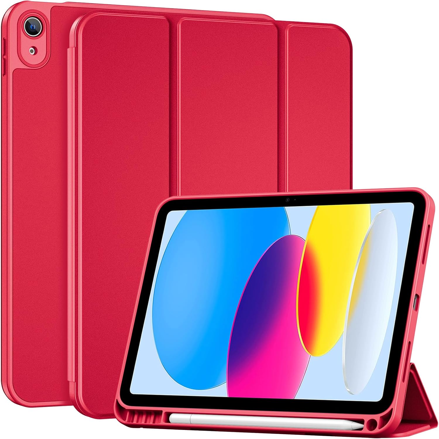 iPad (A16) 11th Generation 11 Inch 2025/ iPad 10th Generation 10.9 Inch 2022 Case with Pencil Holder, Hybrid Cover with Soft TPU Back, Supports Touch ID, Auto Wake/Sleep, red