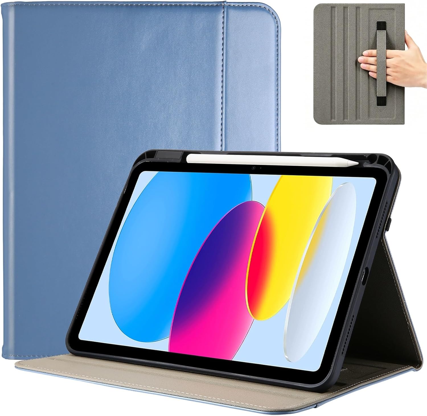 iPad 11th/10th 2022 PU Leather Case with Pencil Holder, blue