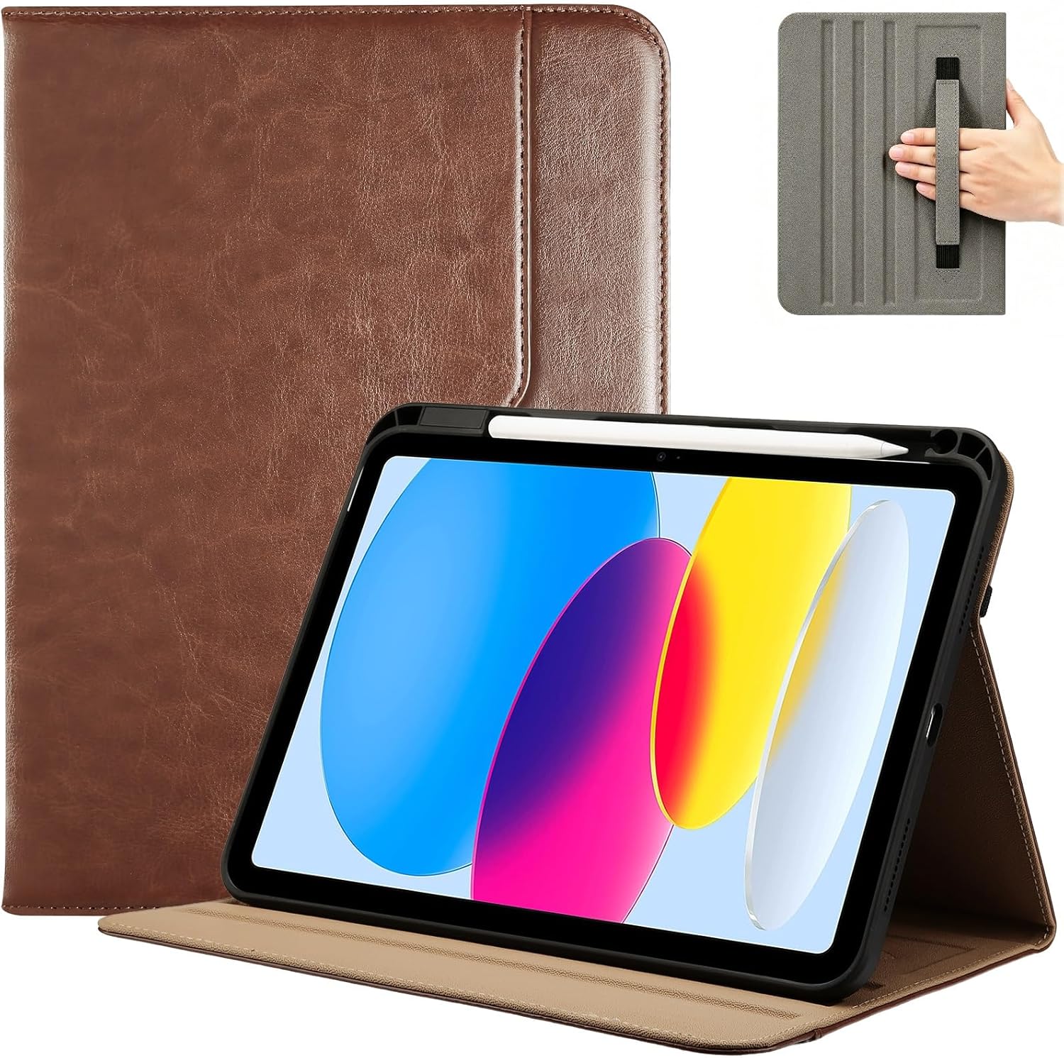 iPad 11th/10th 2022 PU Leather Case with Pencil Holder, brown