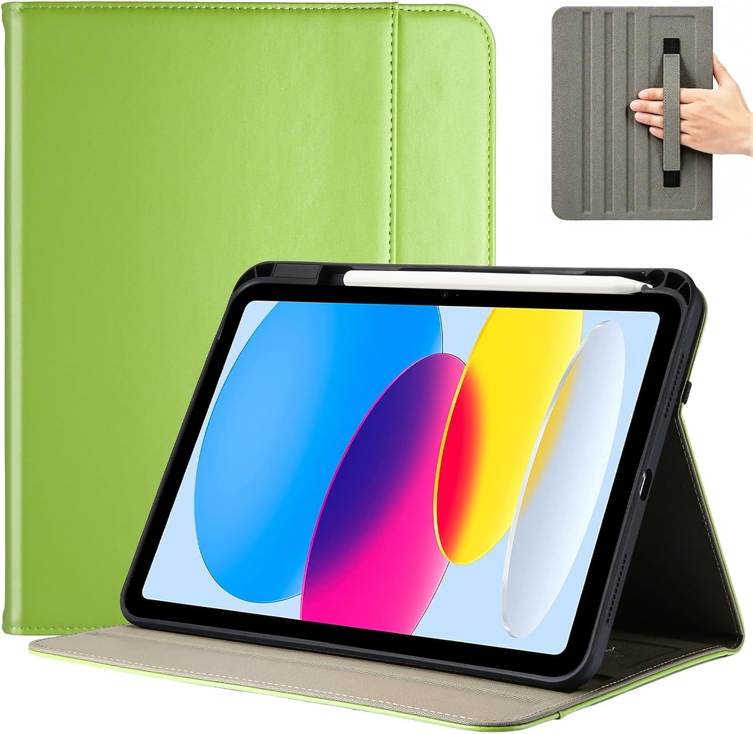 iPad 11th/10th 2022 PU Leather Case with Pencil Holder, green