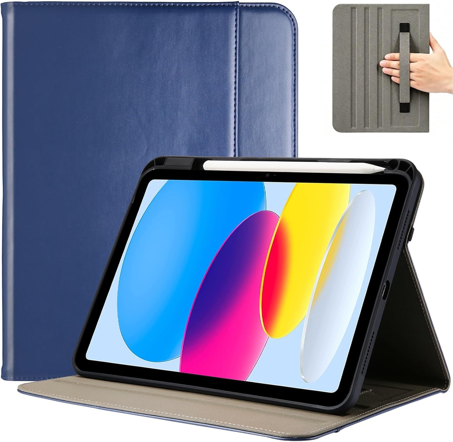 iPad 11th/10th 2022 PU Leather Case with Pencil Holder, navy