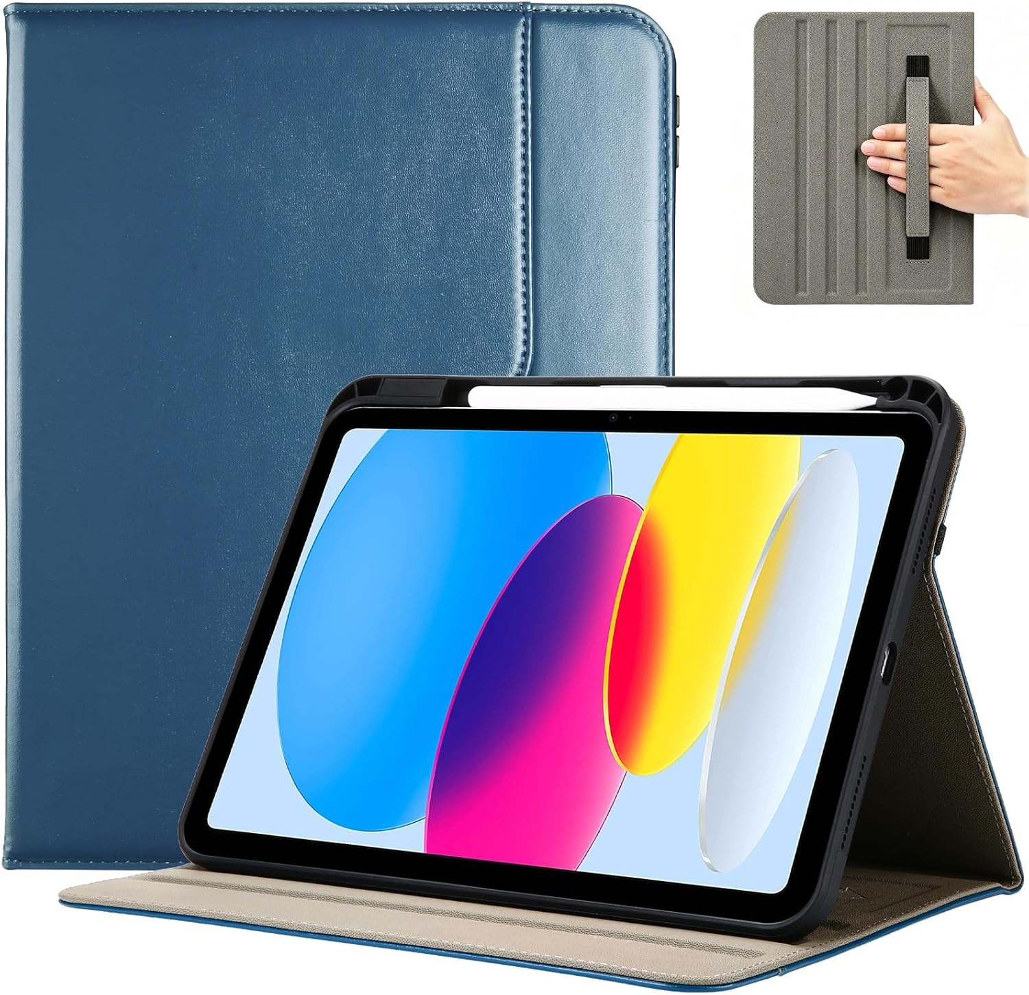 iPad 11th/10th 2022 PU Leather Case with Pencil Holder, navy