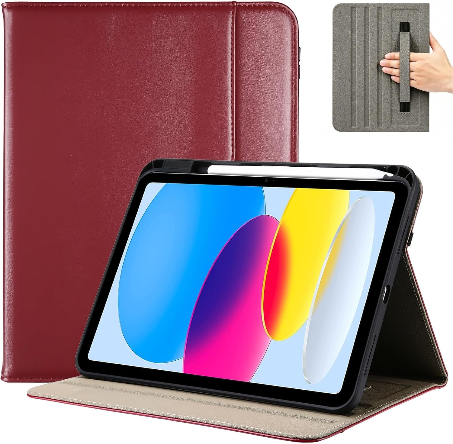 iPad 11th/10th 2022 PU Leather Case with Pencil Holder, red