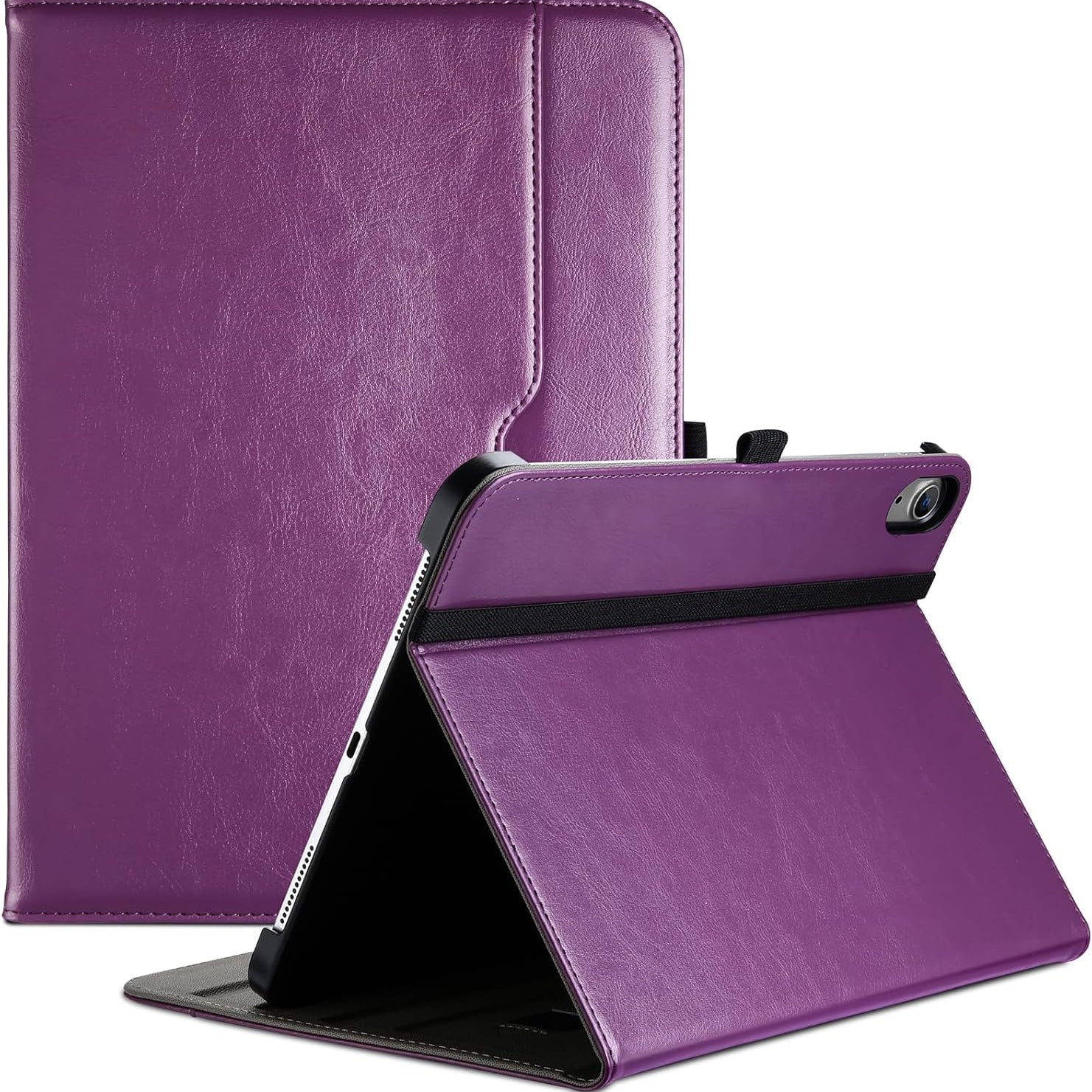 iPad A16 11th Generation 11 Inch 2025/iPad 10th Generation Case 10.9 Inch 2022, iPad 11/10 PU Leather Case Business Stand Cover Smart Folio with Hand Strap Front Pocket Pen Loop, purple