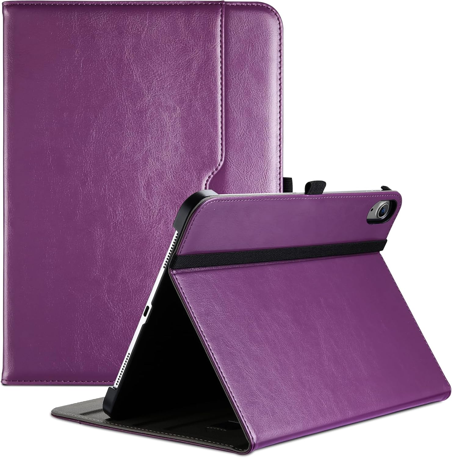 iPad A16 11th Generation 11 Inch 2025/iPad 10th Generation Case 10.9 Inch 2022, iPad 11/10 PU Leather Case Business Stand Cover Smart Folio with Hand Strap Front Pocket Pen Loop, purple