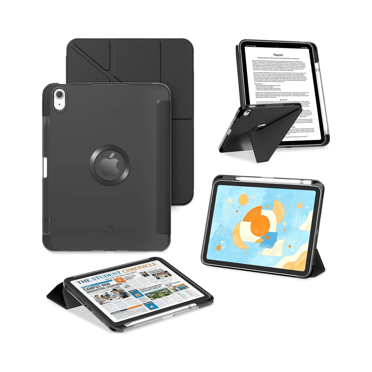 ProCase for iPad A16 11th/10th Gen Smart Case with Pencil Holder -Black