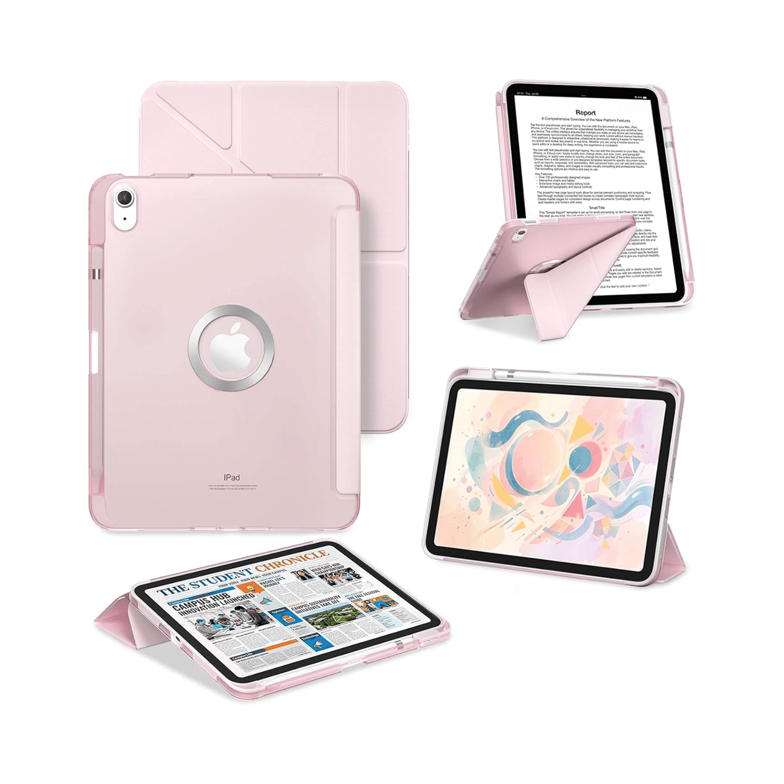 ProCase for iPad A16 11th/10th Gen Smart Case with Pencil Holder -Lightpink