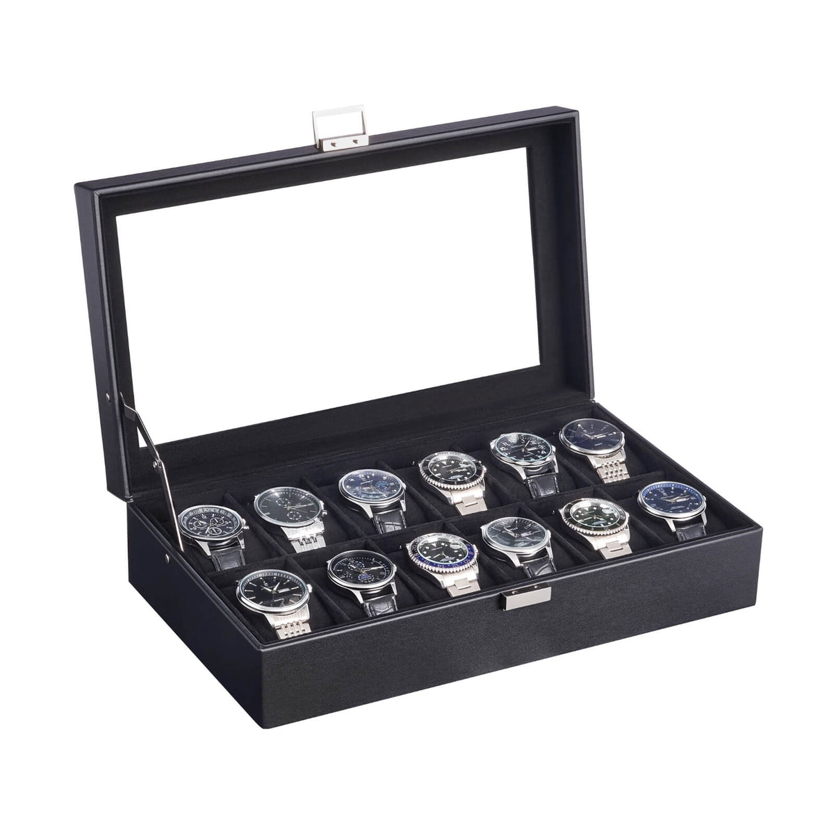 ProCase Watch Case for Men, 12 Slot Display Box with Large Glass Lid, Black