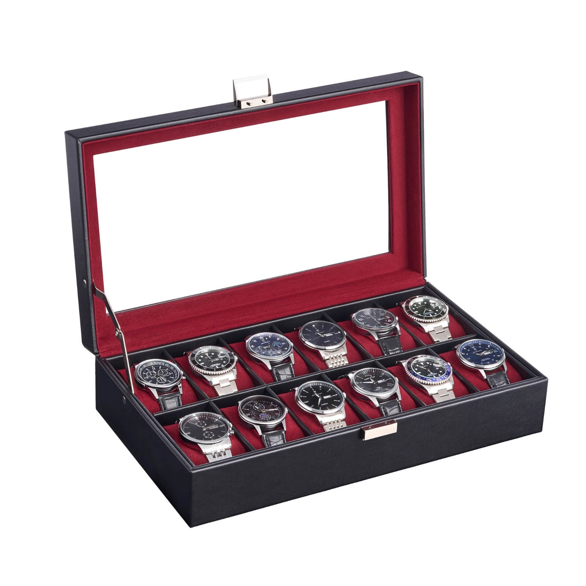 ProCase Watch Case for Men, 12 Slot Display Box with Large Glass Lid, Winered