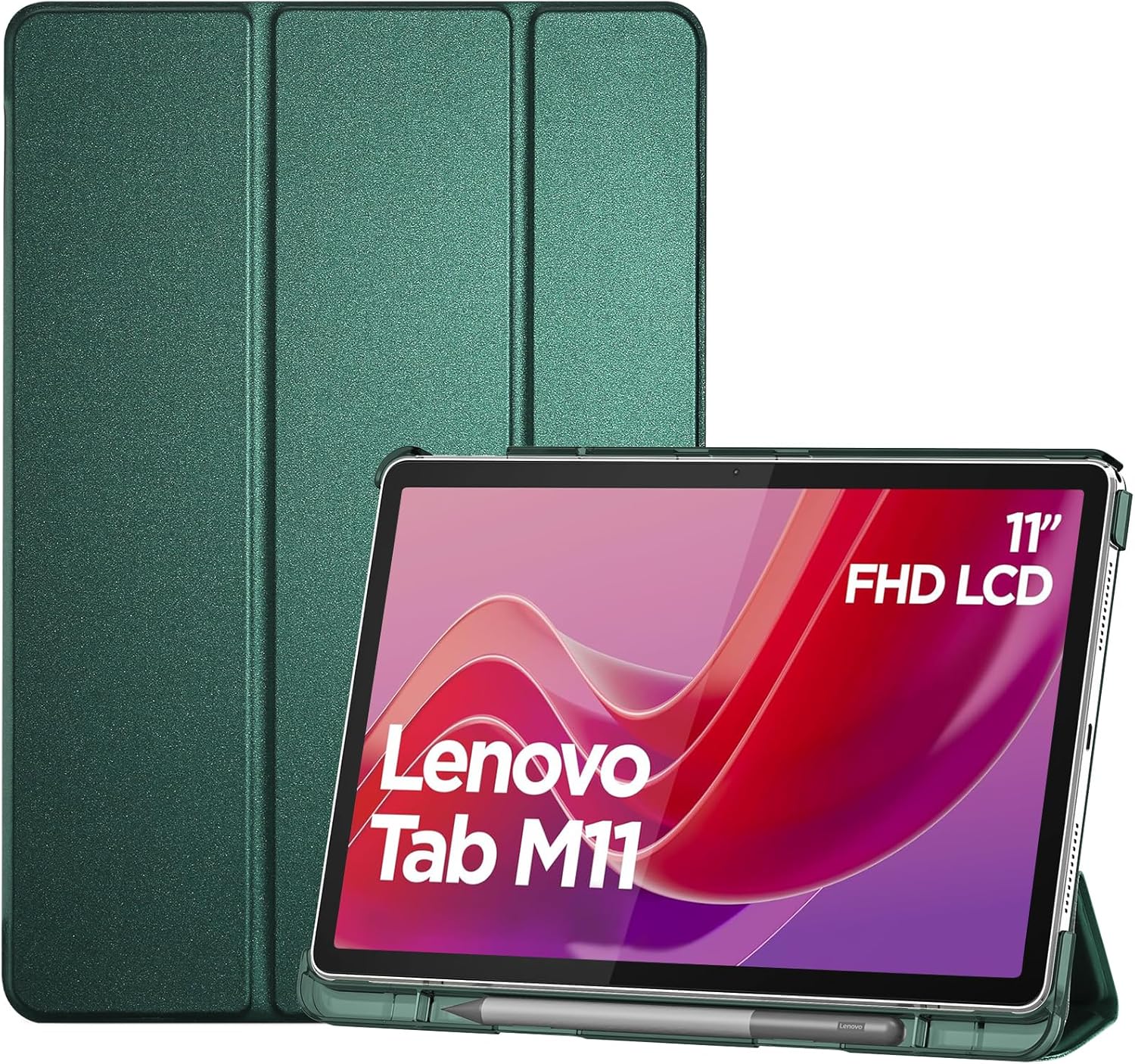 Smart Case for Lenovo Tab M11/Tab K11 LTE 11" 2024 TB330FU with Pen Holder, Slim Stand Tri-Fold Hard Shell Protective Tablet Cover Translucent Back Case Support Auto Wake/Sleep, green