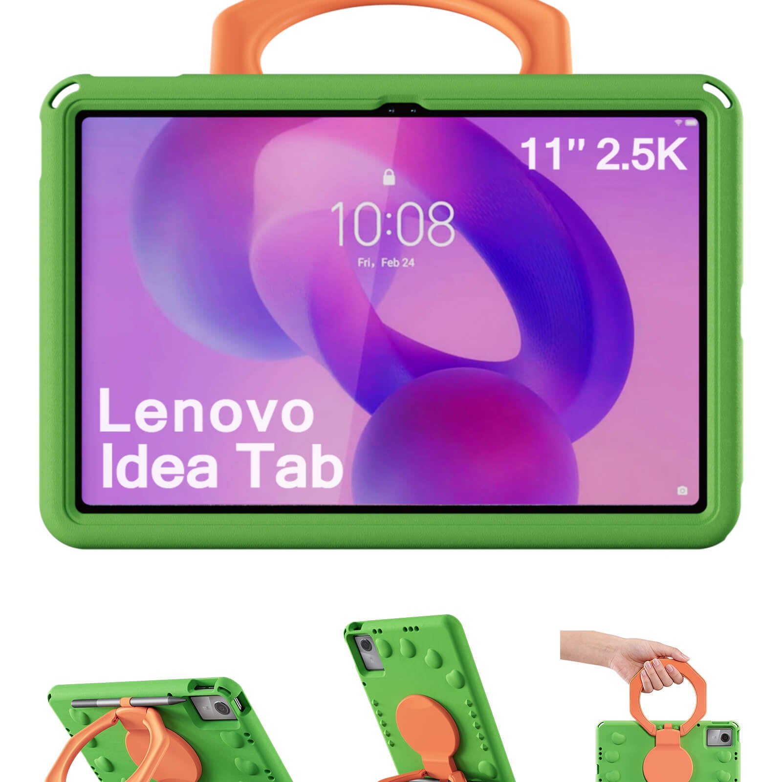 Shocproof Kids Case for Lenovo Idea Tab 11" 2025/K11 Gen 2, with 360° Rotating Handle, Pencil Holder, Green