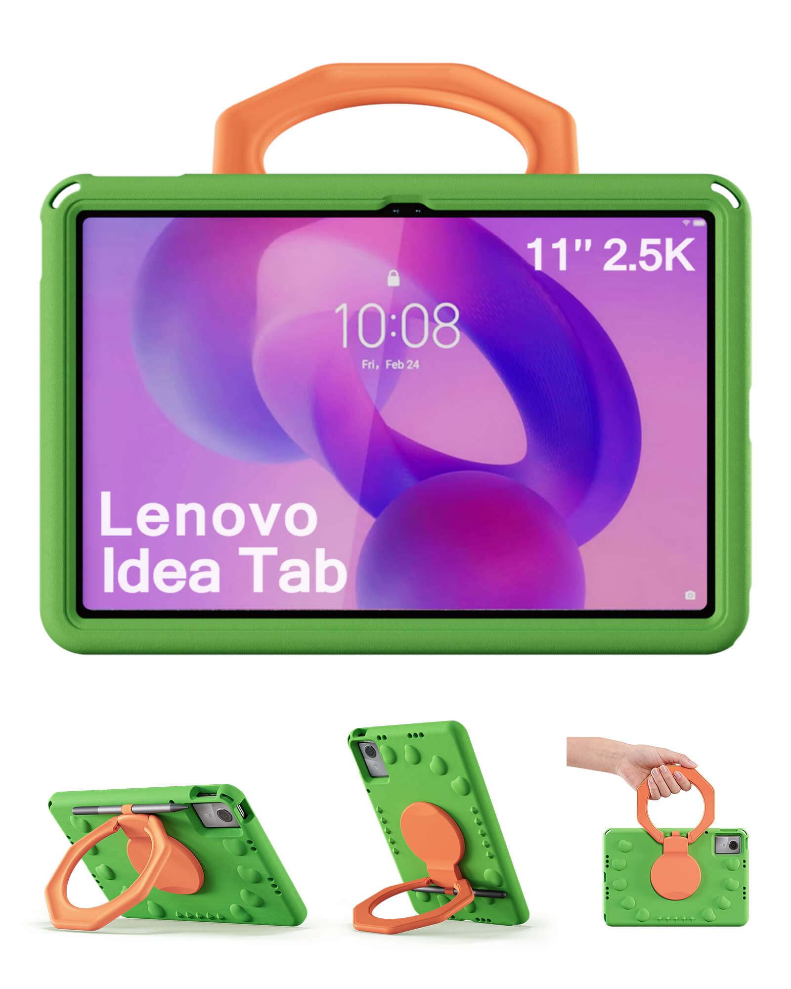 Shocproof Kids Case for Lenovo Idea Tab 11" 2025/K11 Gen 2, with 360° Rotating Handle, Pencil Holder, Green