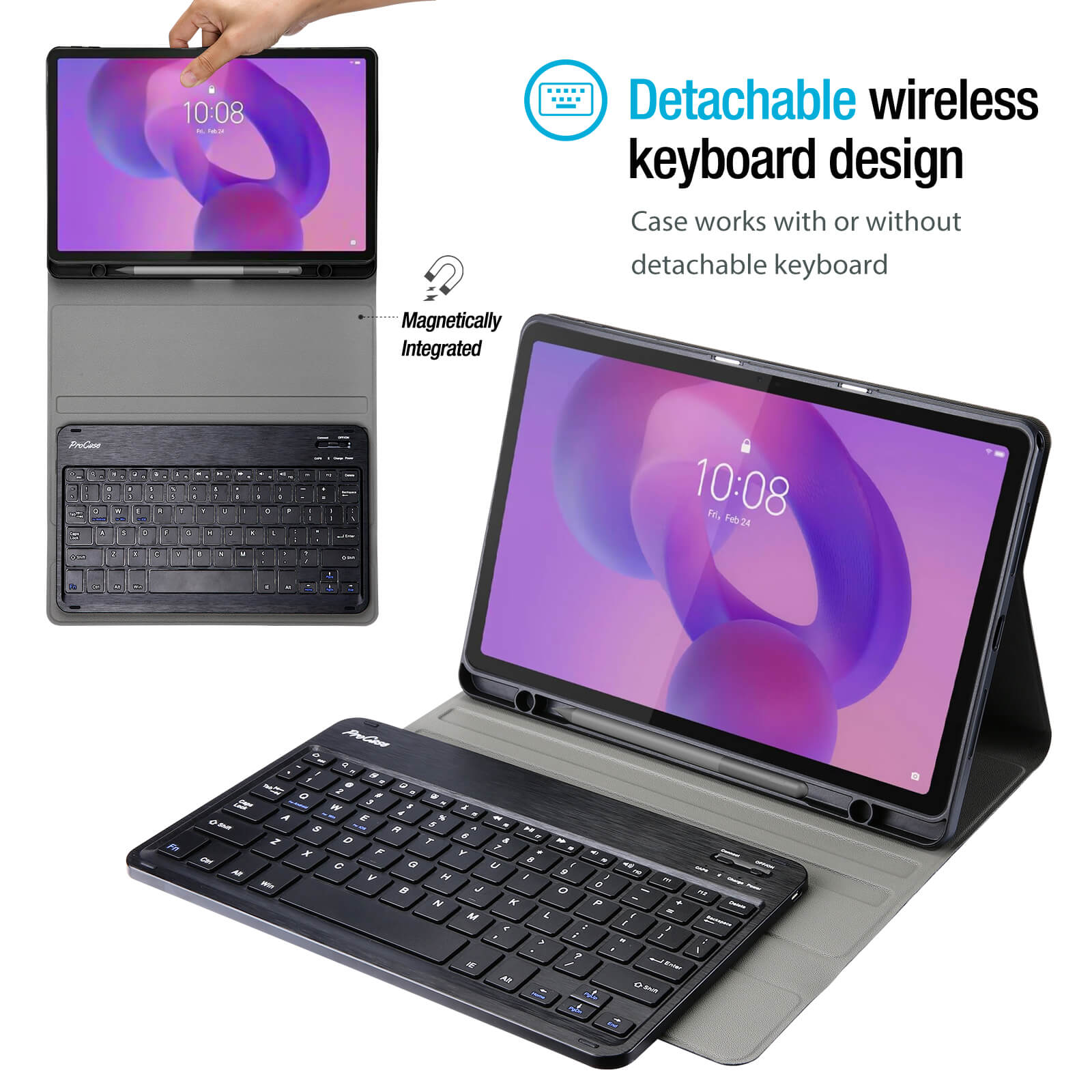 PU Leather Case with Magnetically Detachable Wireless Keyboard for 11" Lenovo Idea Tab 2025 (TB-336ZU/336FU) Release