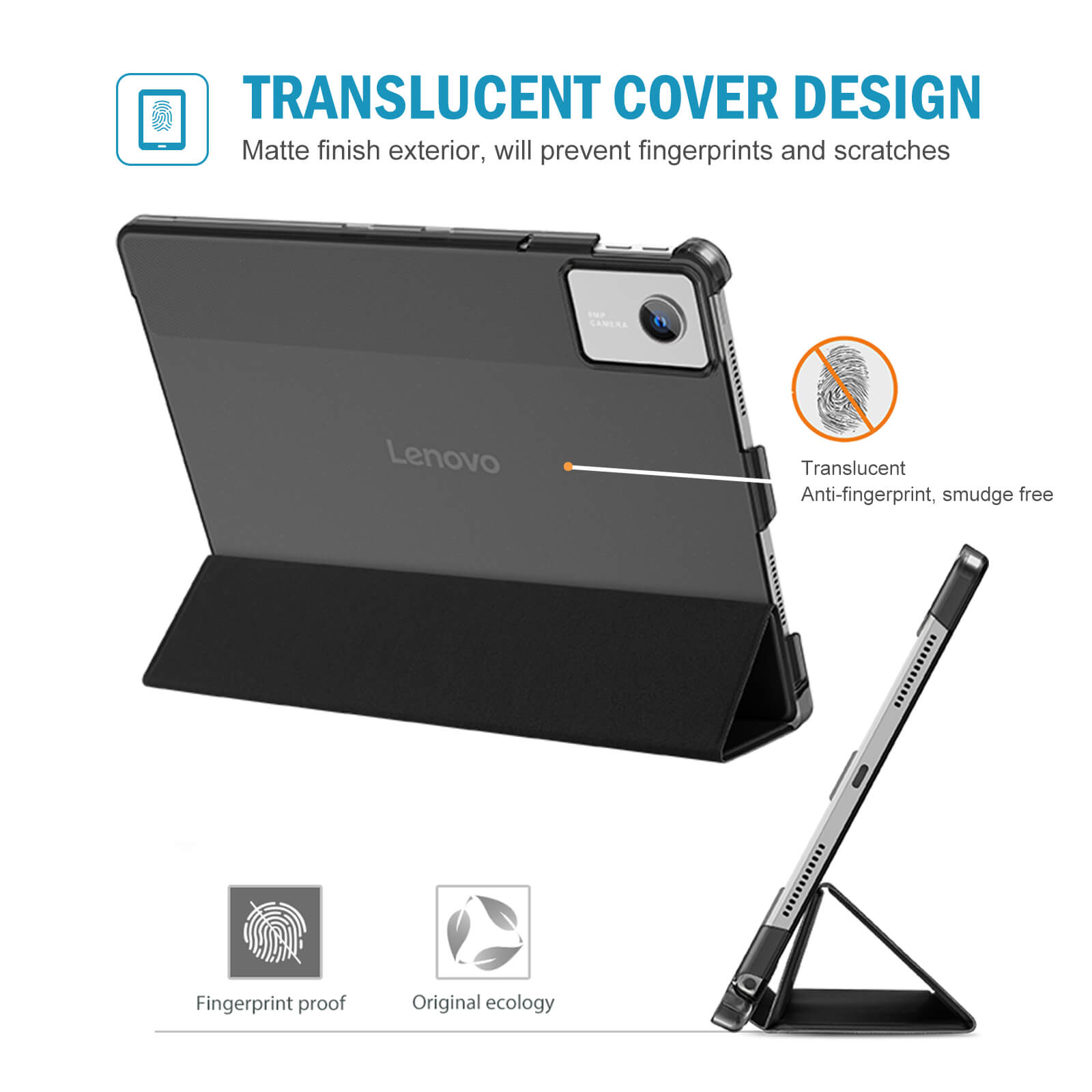 Lenovo Idea Tab 11 Inch TB-336ZU/336FU Slim Stand Tri-Fold Hard Shell Protective Tablet Cover Translucent Back