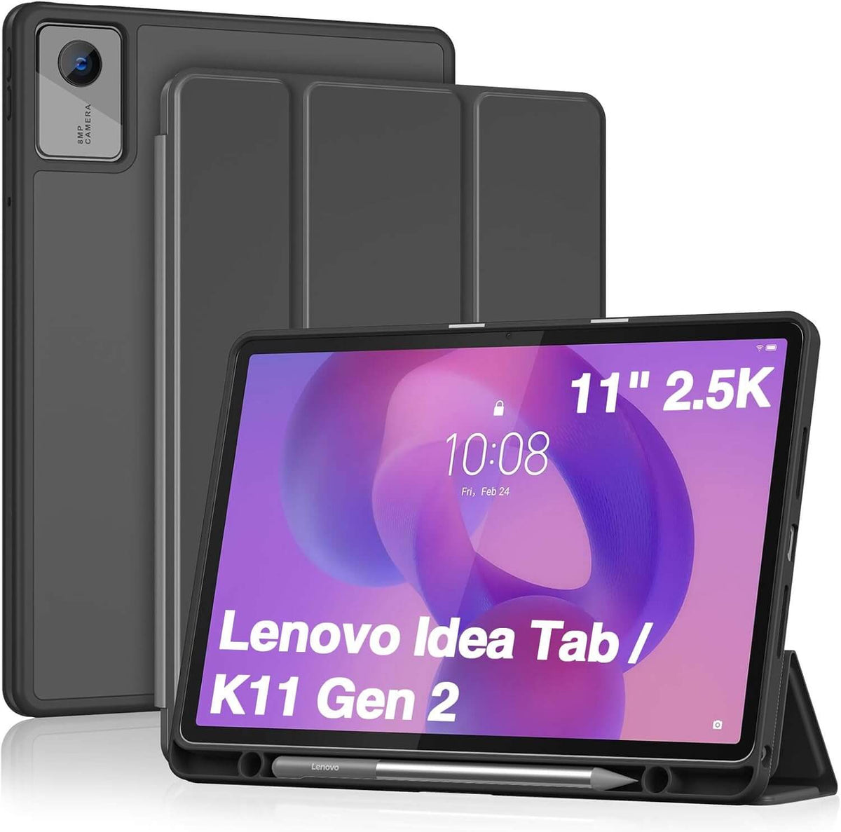 ProCase Full-Edge Case for Lenovo Idea Tab 11 2025 & Tab K11 Gen 2 & Motorola Moto Pad 2026, Slim Trifold Stand Cover with Shockproof TPU Back, Pencil Holder & Full Protection