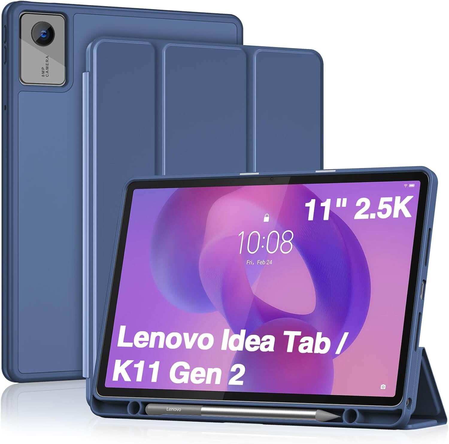 ProCase Full-Edge Case for Lenovo Idea Tab 11 2025 & Tab K11 Gen 2 & Motorola Moto Pad 2026, Slim Trifold Stand Cover with Shockproof TPU Back, Pencil Holder & Full Protection