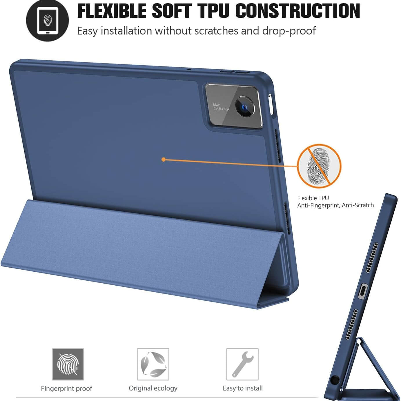 ProCase Full-Edge Case for Lenovo Idea Tab 11 2025 & Tab K11 Gen 2 & Motorola Moto Pad 2026, Slim Trifold Stand Cover with Shockproof TPU Back,  Full Protection,Anti-Scratch