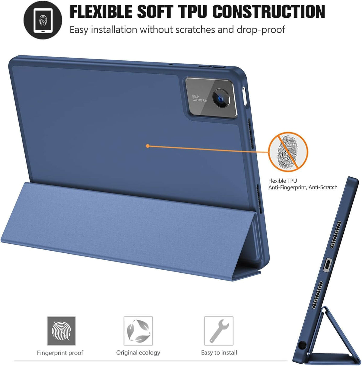 ProCase Full-Edge Case for Lenovo Idea Tab 11 2025 & Tab K11 Gen 2 & Motorola Moto Pad 2026, Slim Trifold Stand Cover with Shockproof TPU Back,  Full Protection,Anti-Scratch