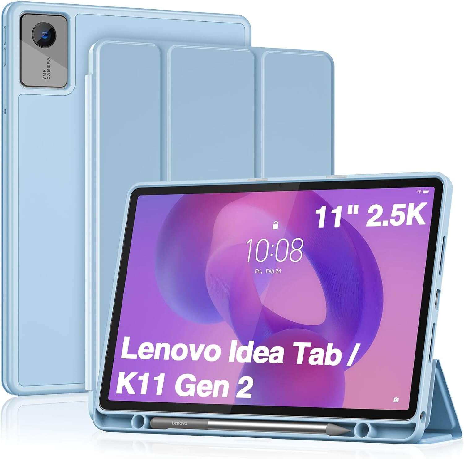ProCase Full-Edge Case for Lenovo Idea Tab 11 2025 & Tab K11 Gen 2 & Motorola Moto Pad 2026, Slim Trifold Stand Cover with Shockproof TPU Back, Pencil Holder & Full Protection