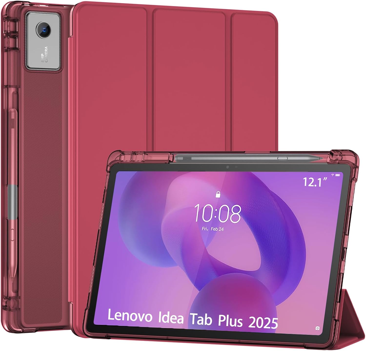 Smart Case for 2025 Lenovo Idea Tab Plus 12.1 Inch/Tab K12, red